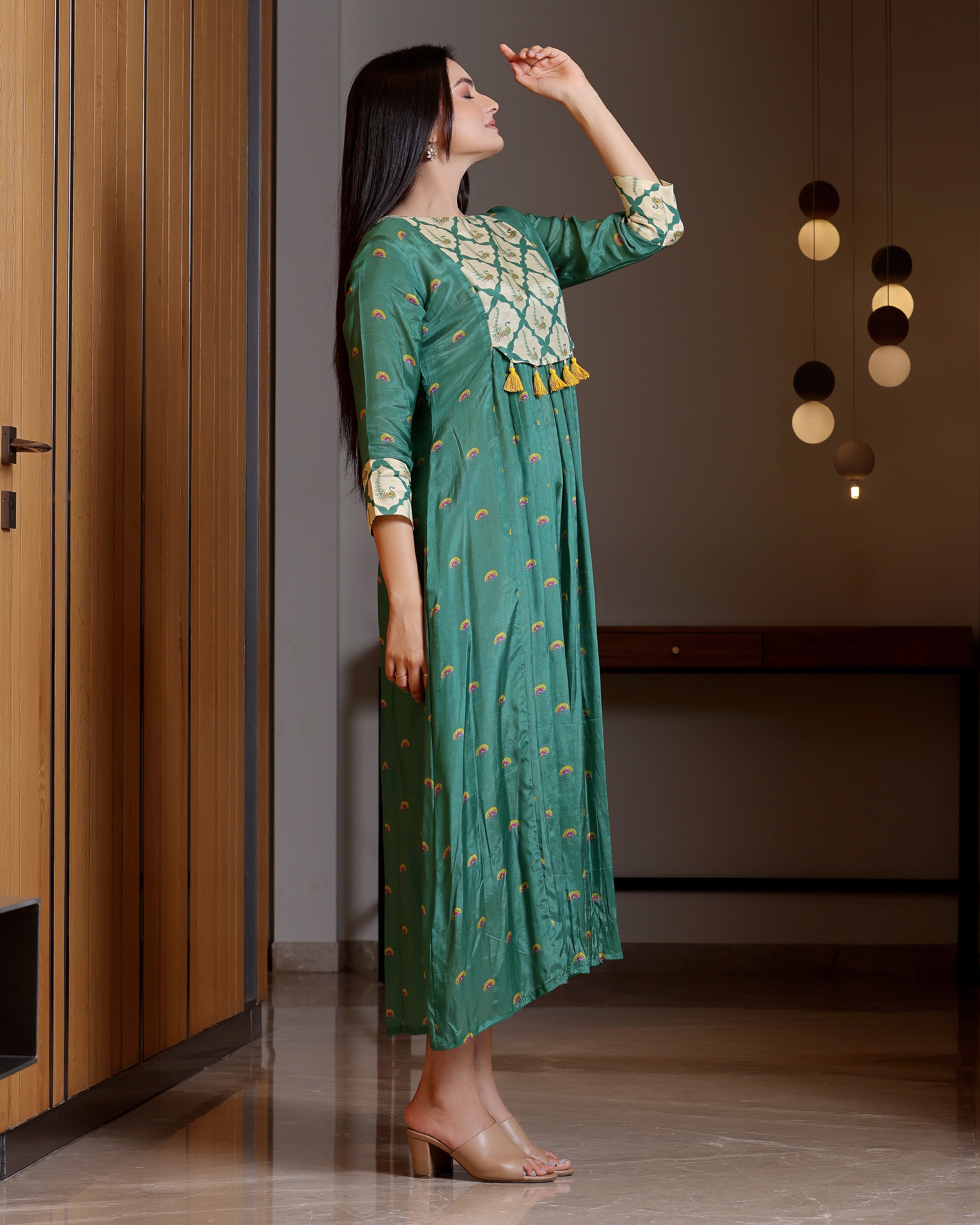 Mayura - Jade Green U - Yoke Dress