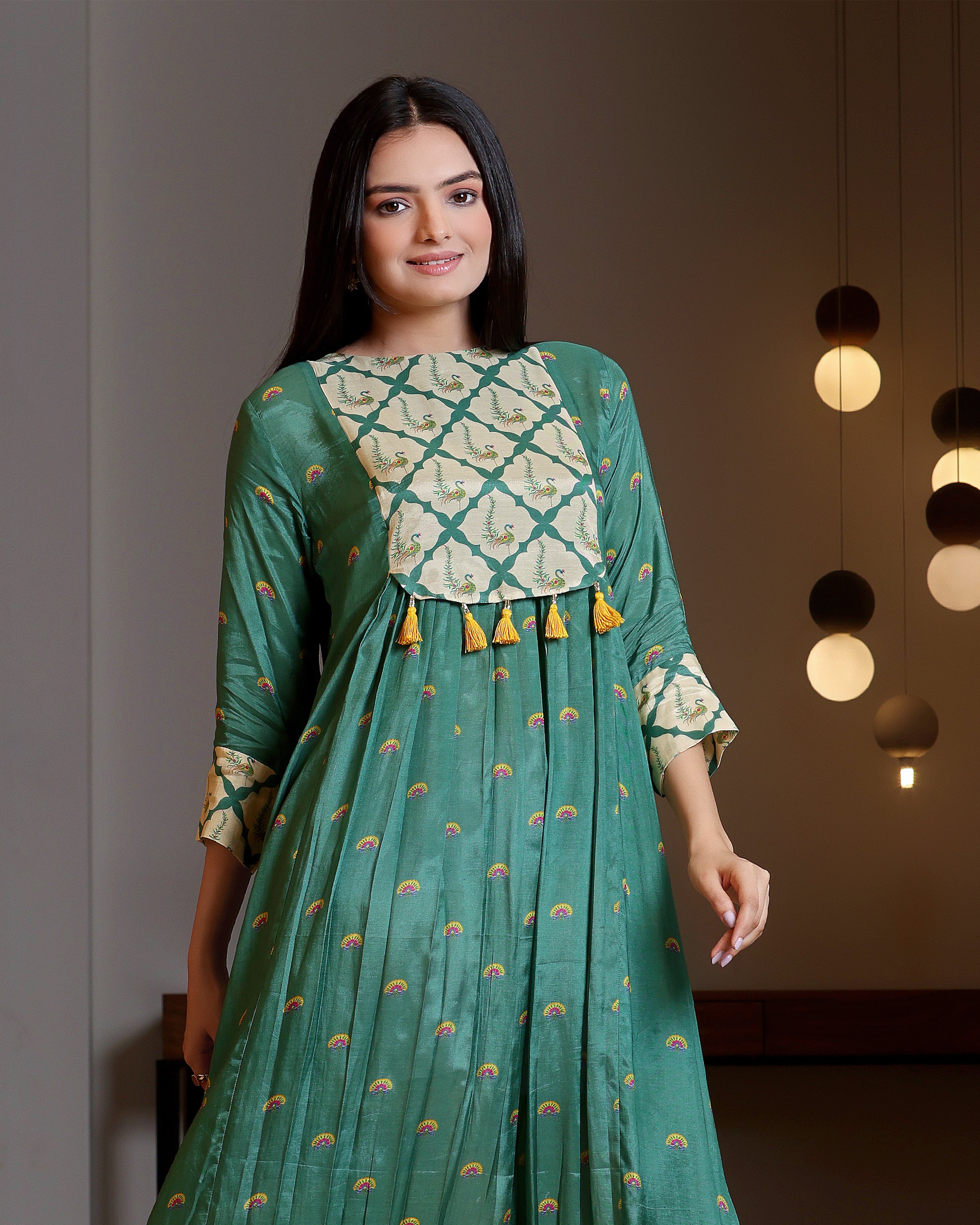 Mayura - Jade Green U - Yoke Dress