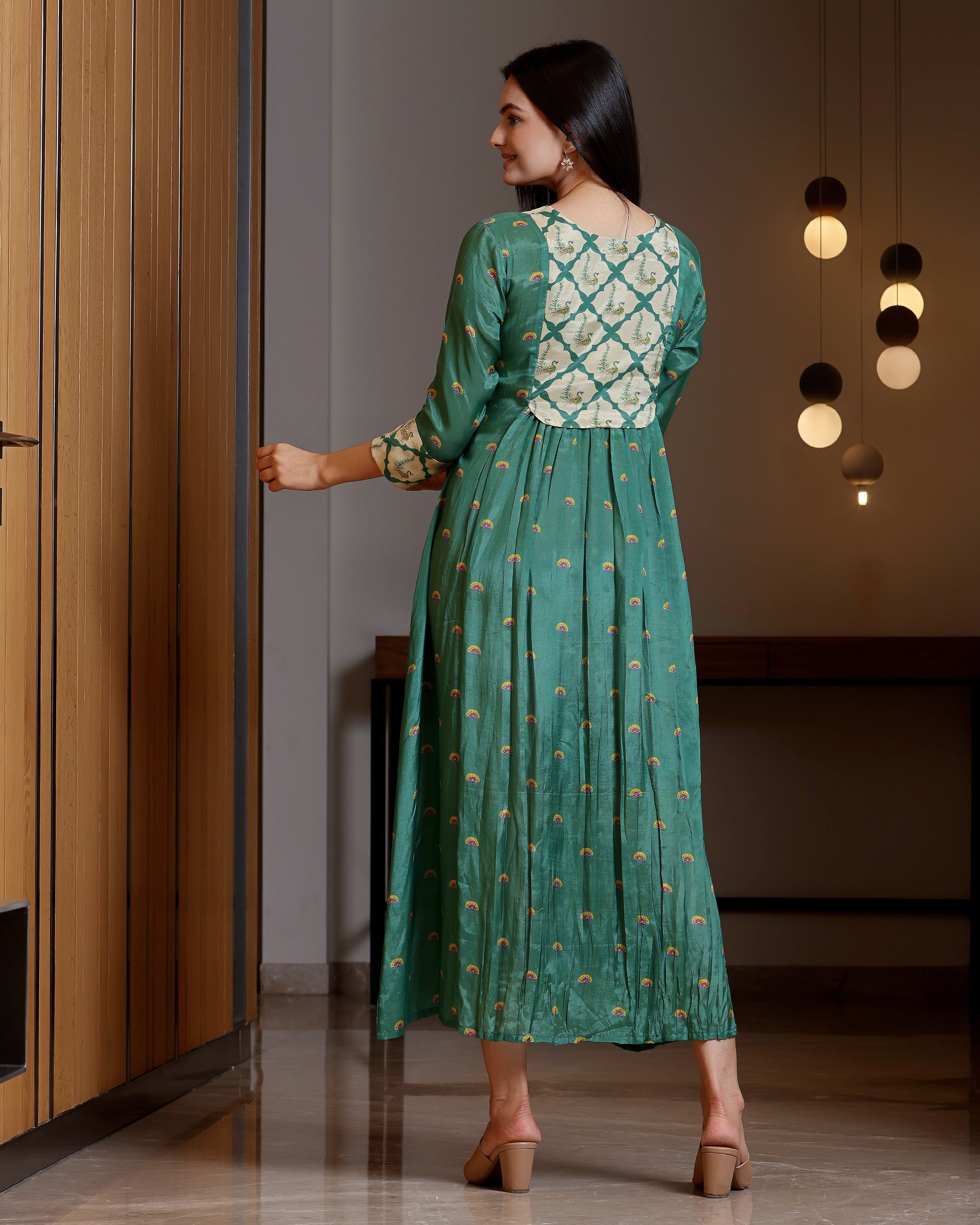 Mayura - Jade Green U - Yoke Dress