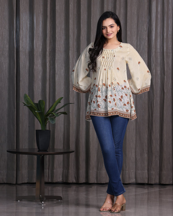 Chandni - Beige Flared Top With Bell Sleeves