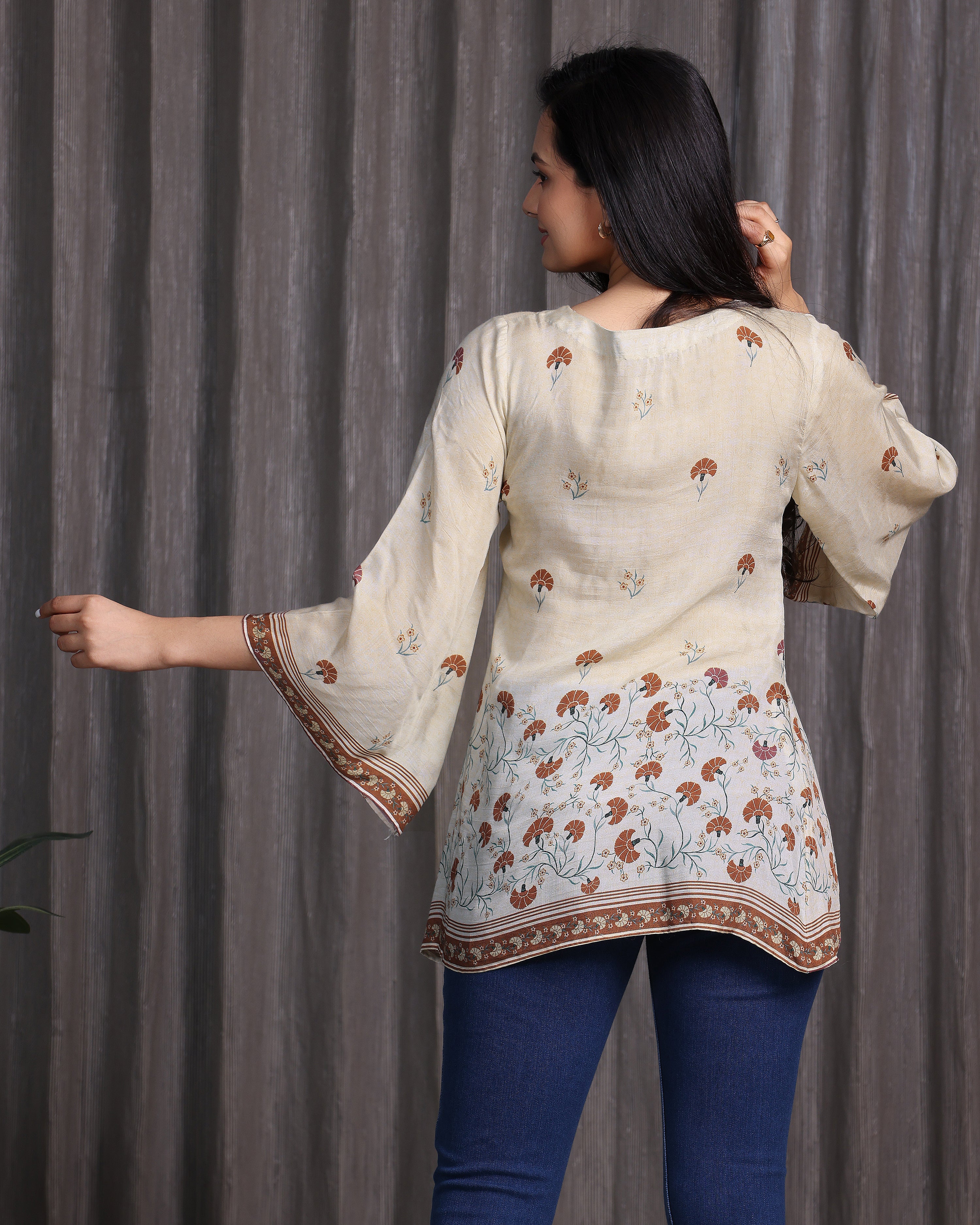 Chandni - Beige Flared Top With Bell Sleeves