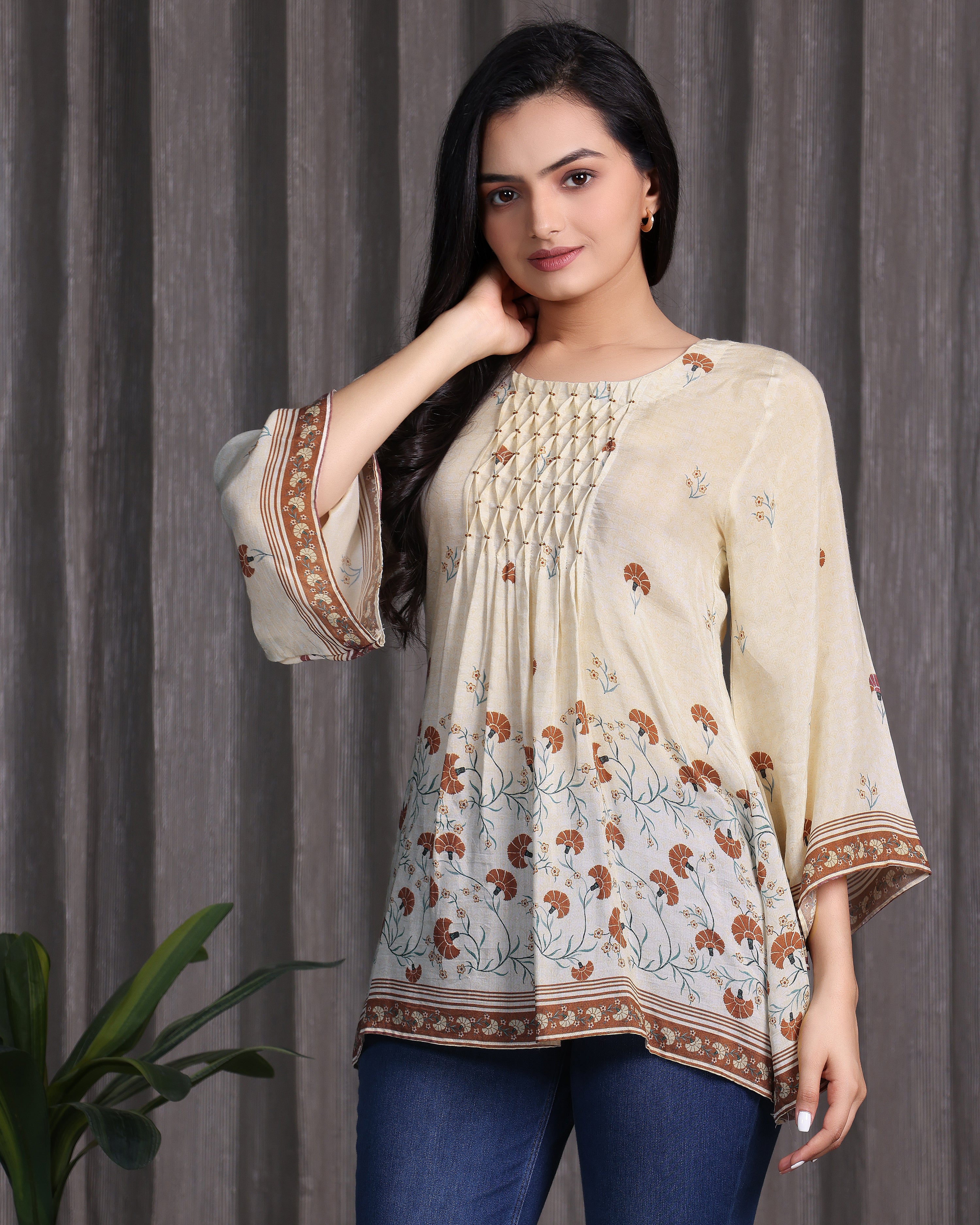 Chandni - Beige Flared Top With Bell Sleeves