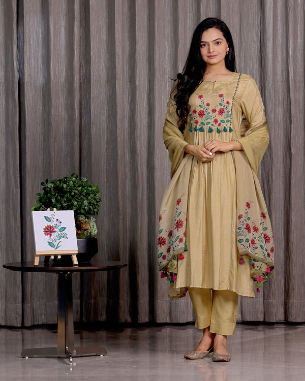 Kusum - Golden Beige Aline 3 Pcs Set