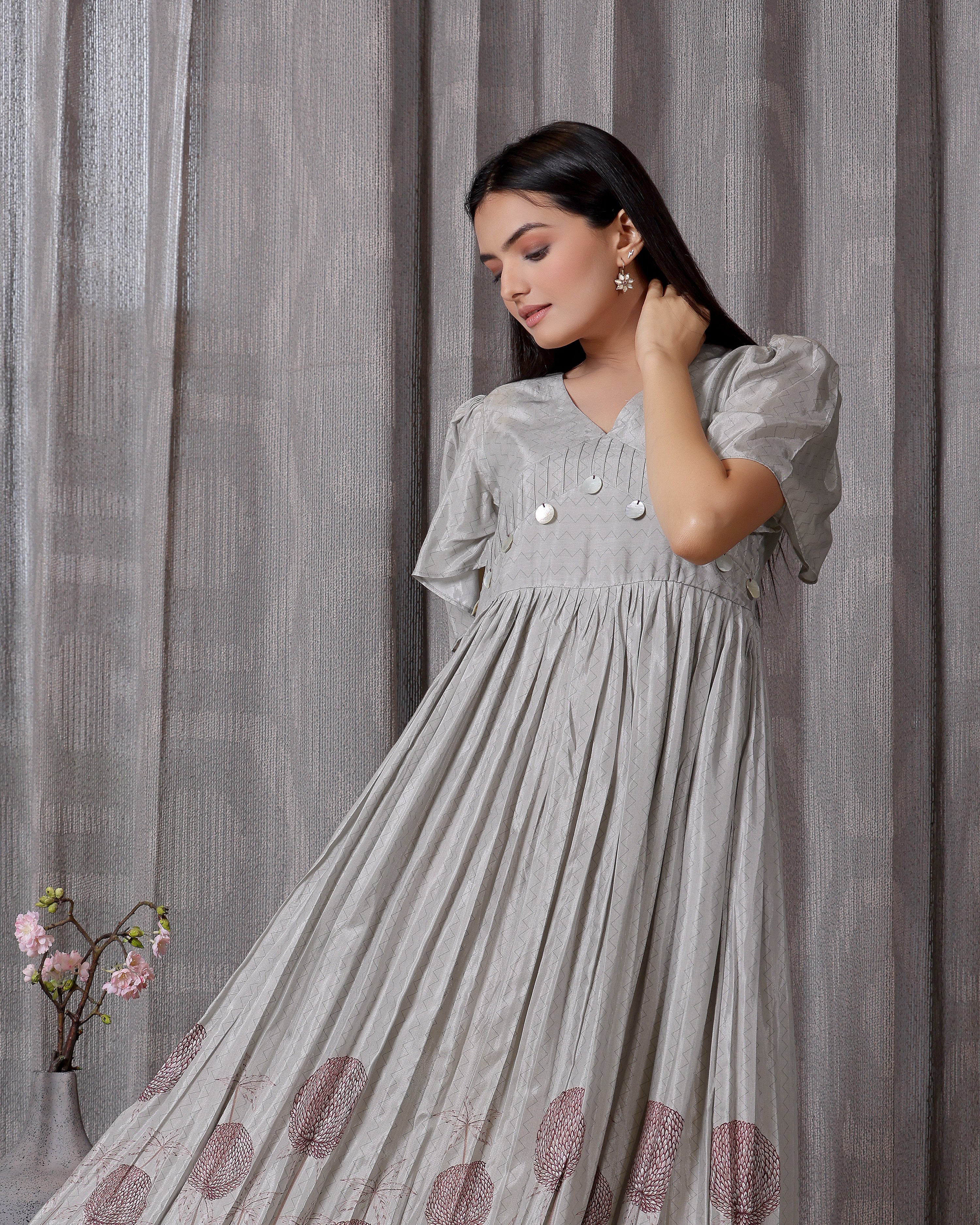 Dahlia - Classic Grey V Neck Maxi Dress