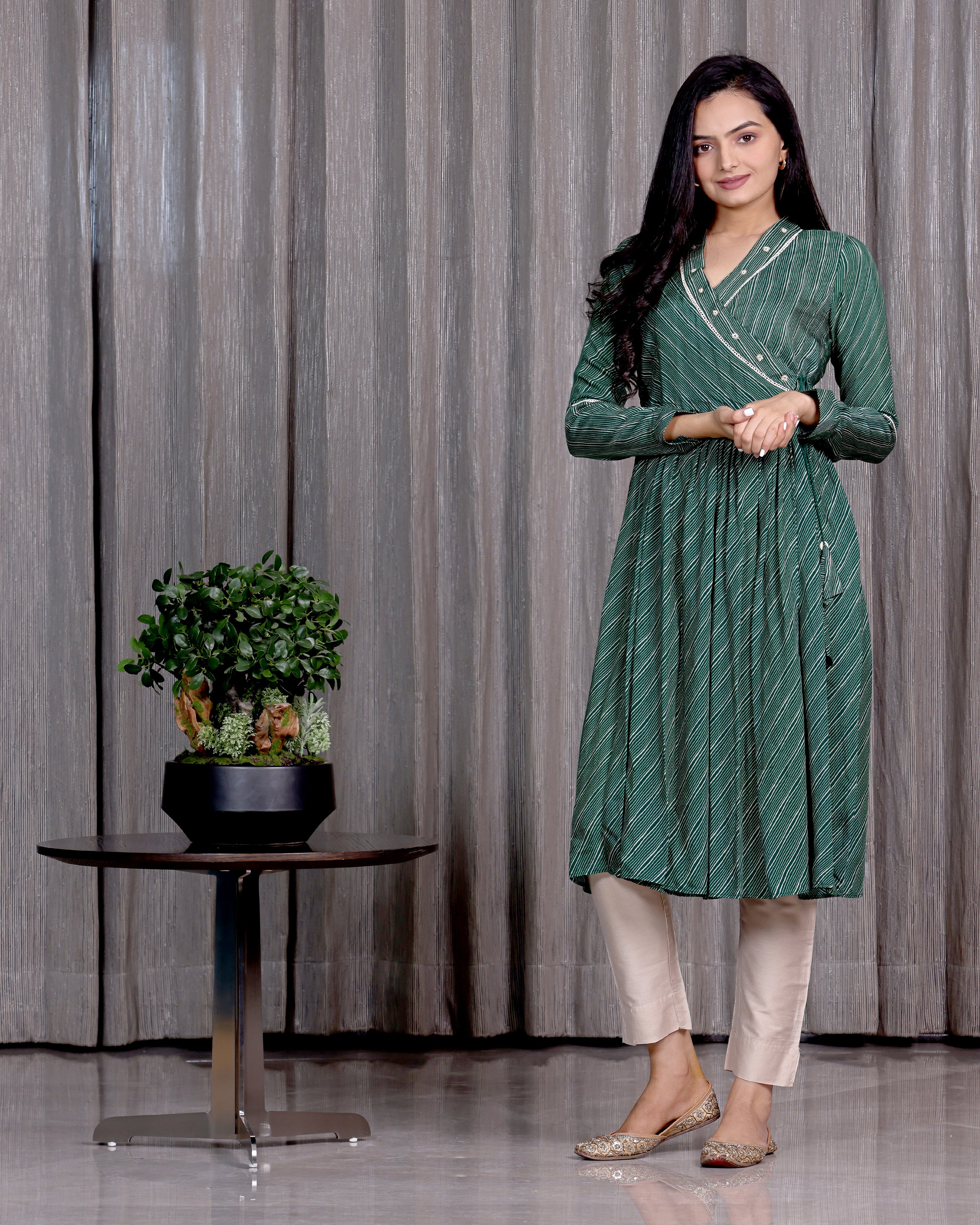 Nargis - Pine Green Angrakha Style Dress