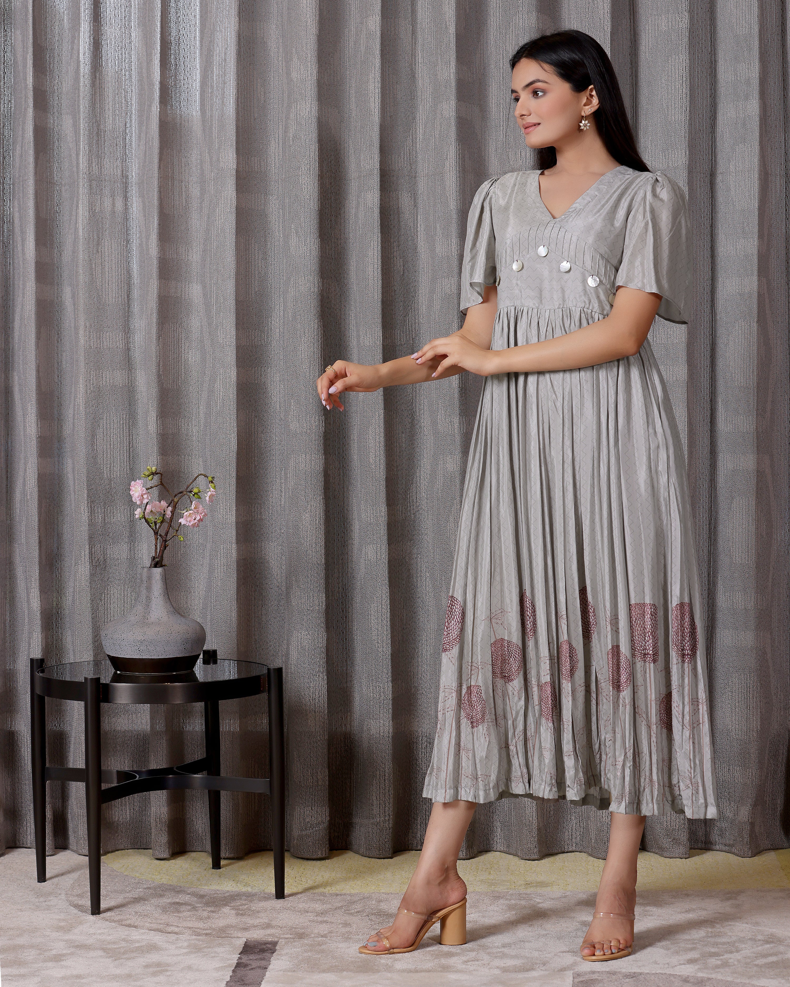 Dahlia - Classic Grey V Neck Maxi Dress