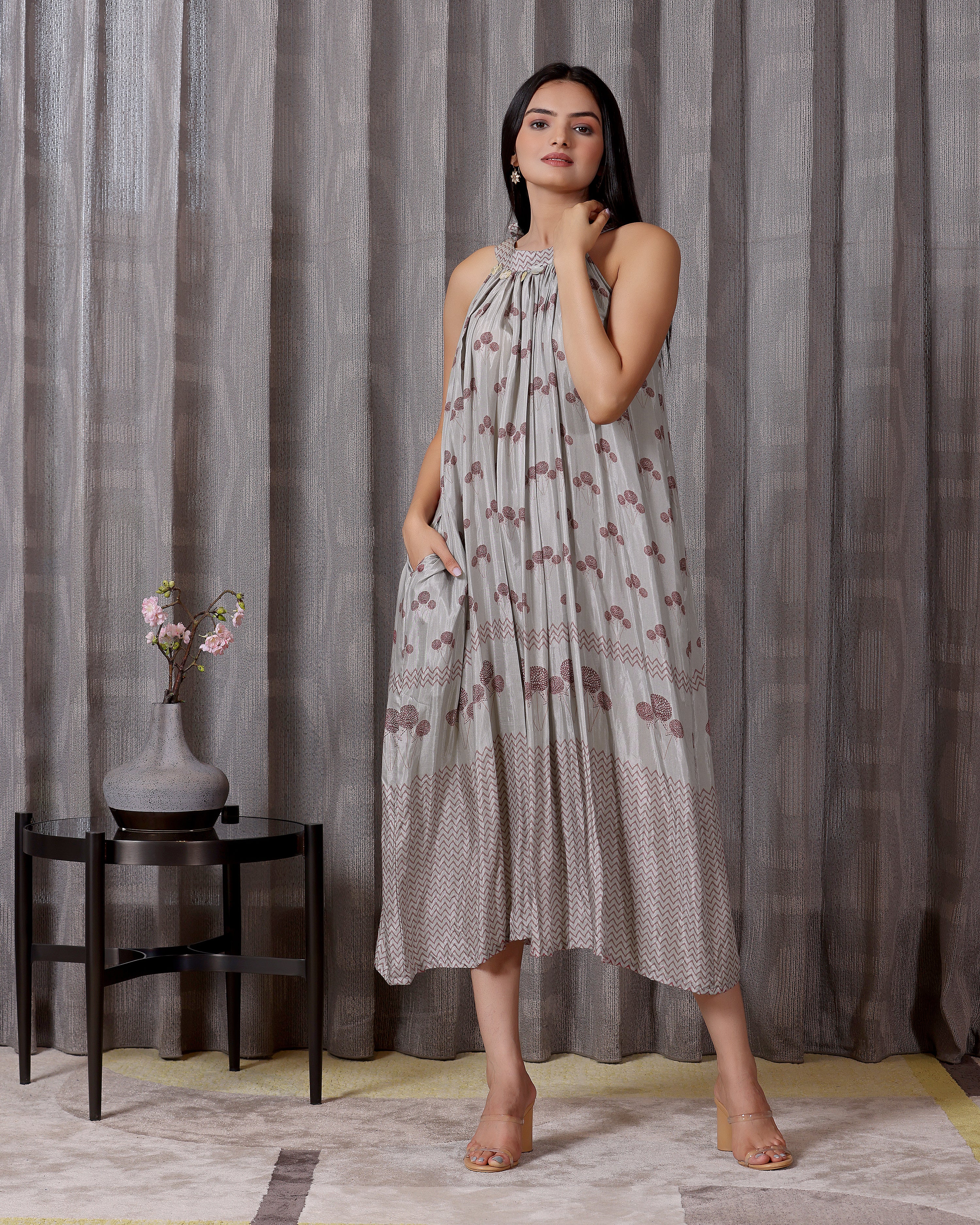 Dahlia - Classic Grey Halter Neck Dress
