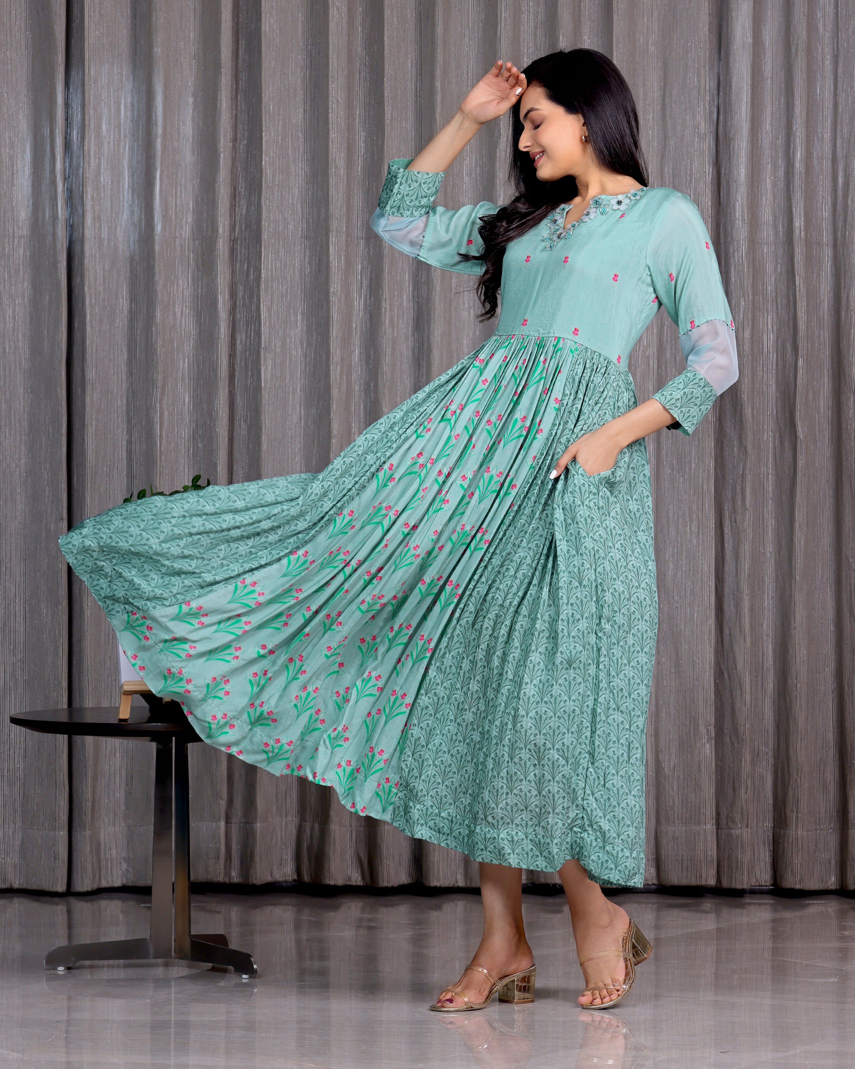 Gulab - Aqua Blue Flared Dress