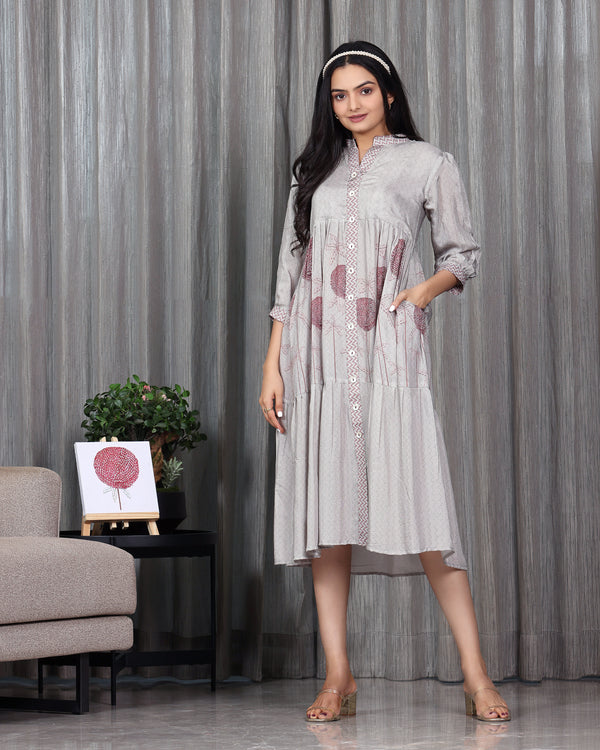 Dahlia - Classic Grey Shirt Style Dress