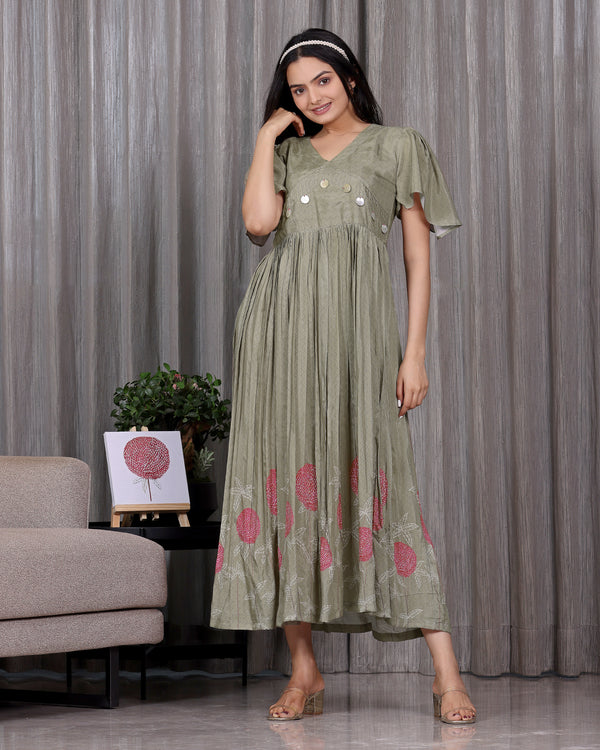 Dahlia - Earth Green v neck maxi dress