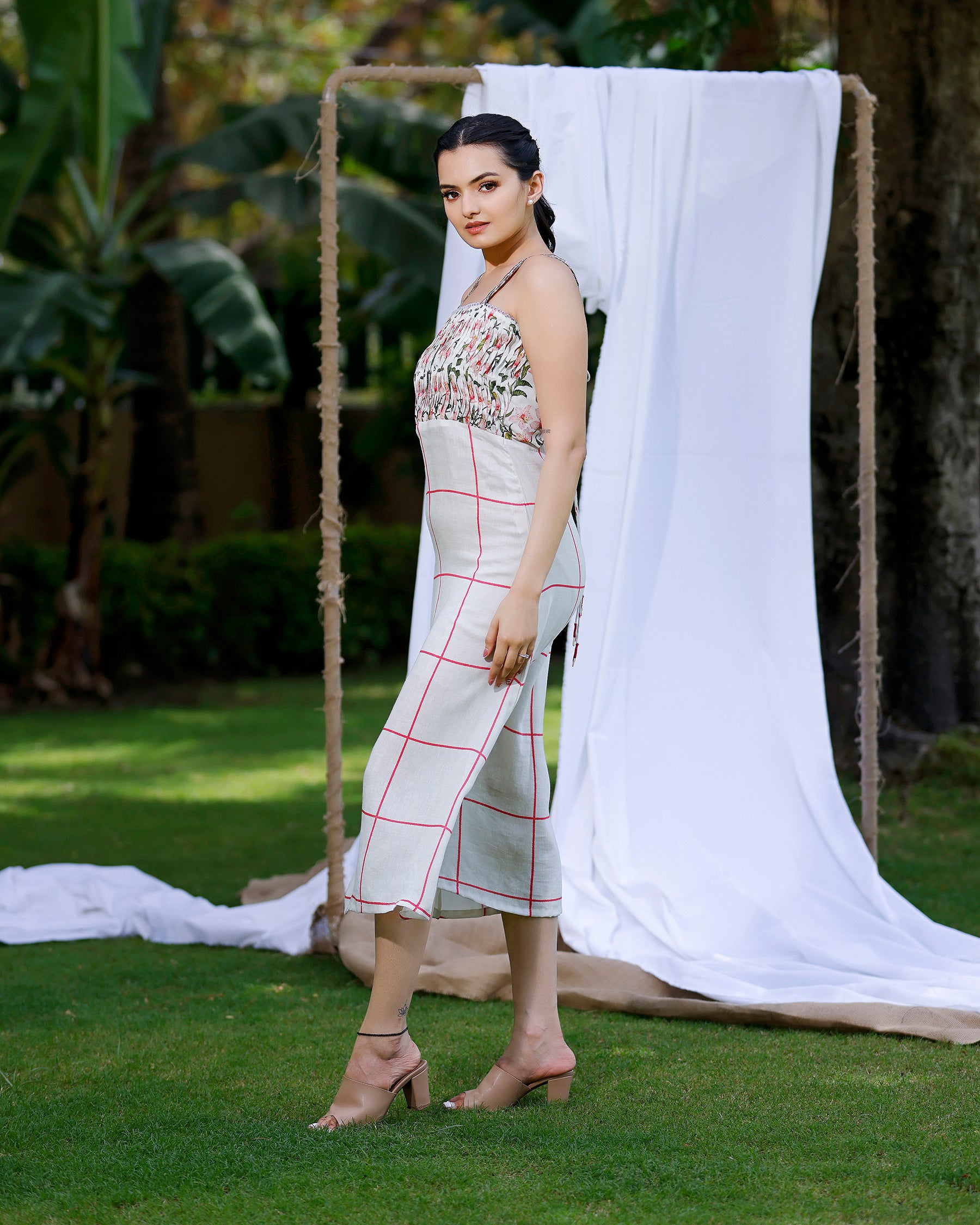 Dove White Spagetti Dress With Cherry Blossom Print