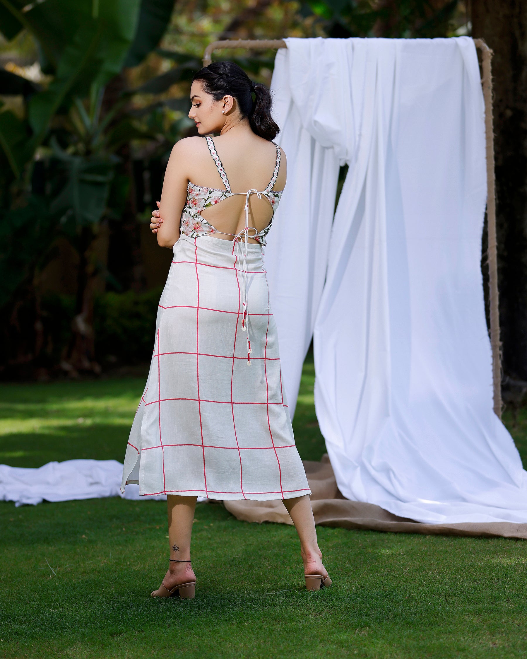 Dove White Spagetti Dress With Cherry Blossom Print